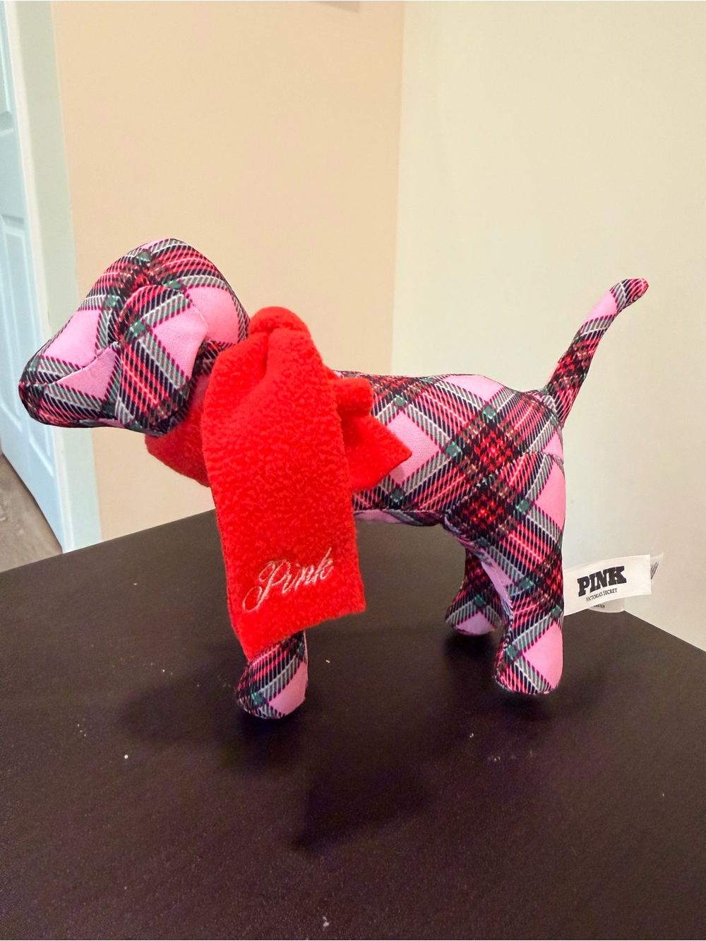 PINK Victoria's Secret Pink Dog plaid with Red Scarf